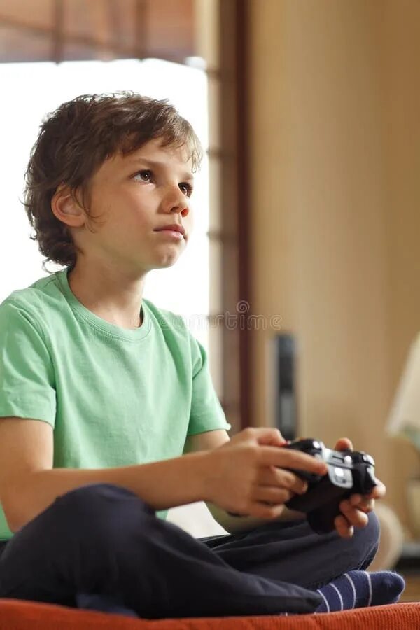 The boy is playing the computer
