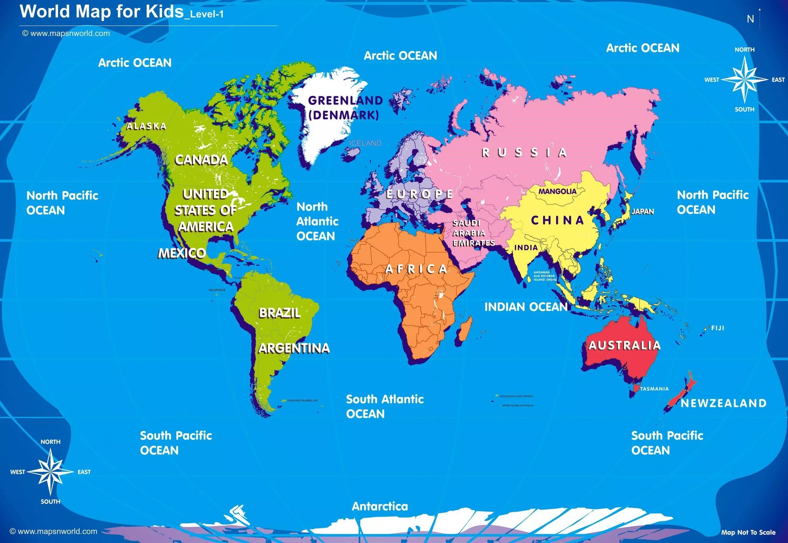 Card countries. World Map for Kids.