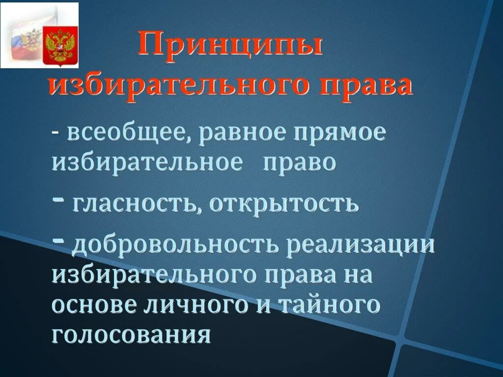 Принципы ищбирательног оправа. Избирательное право принципы. Принцип прямого равного тайного голосования