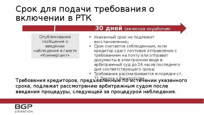 Восстановлению подлежат сроки. Сроки включения в реестр требований кредиторов. Сроки включения в РТК. Реестр требований кредиторов при банкротстве. Включение в реестр требований кредиторов в конкурсном производстве.