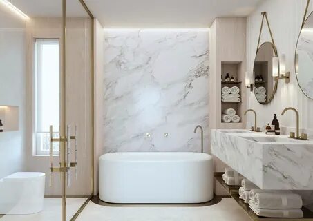Ванная комната под мрамор - дизайн решения и сочетание с деревом.
