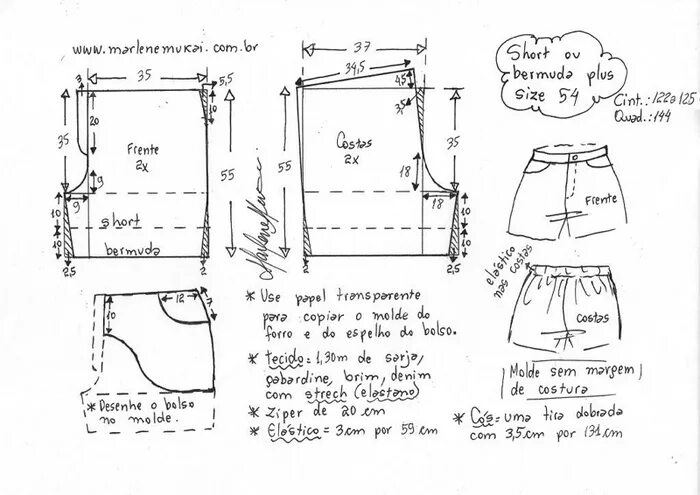 Выкройка шорты бермуды женские 46 размер. Выкройка мужских трусов 52 размер