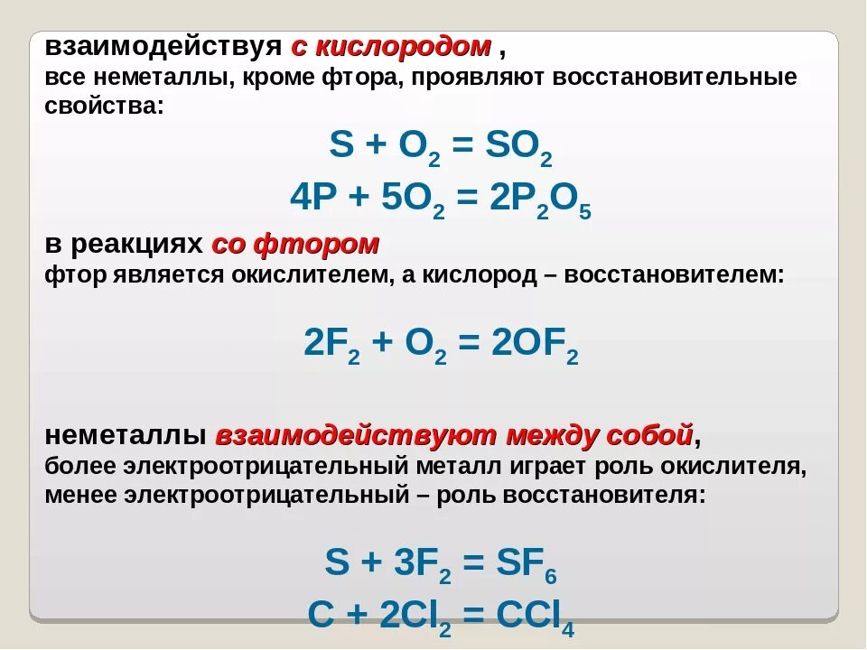 Реакция неметаллов с кислородом