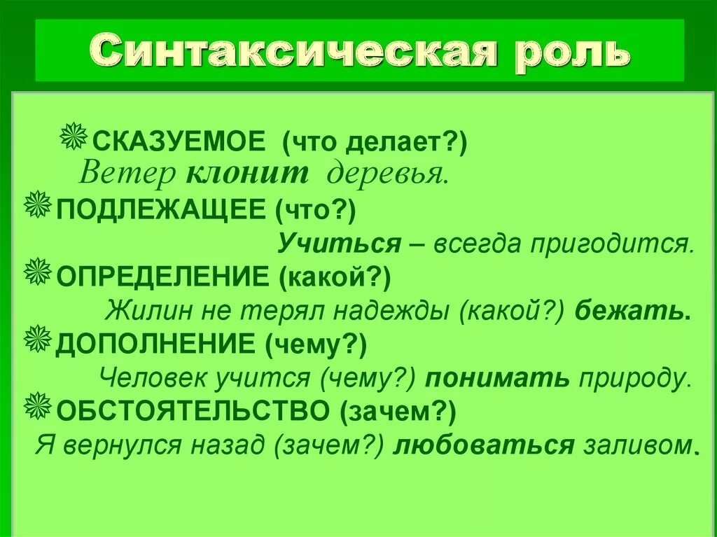 Как определяется синтаксическая роль. Как определяется синтаксическая функция. Синтаксическая роль глагола. Синтаксическая особенность глаголов. Постоянному роль в предложении