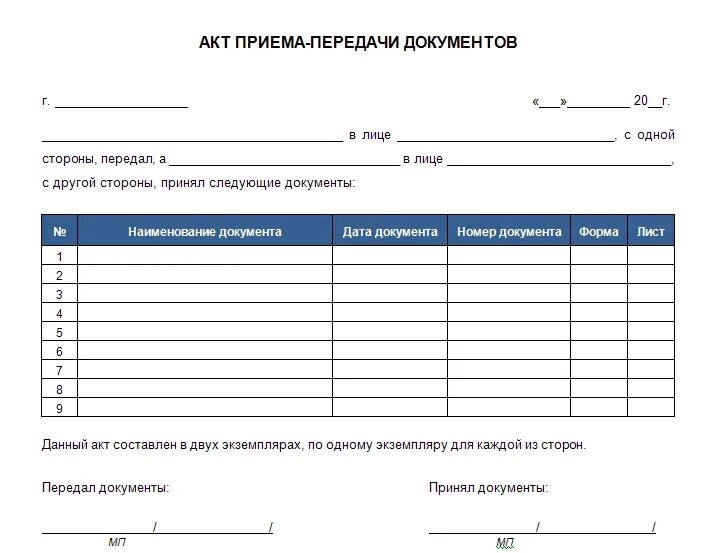 Акт приема передачи образец 2024