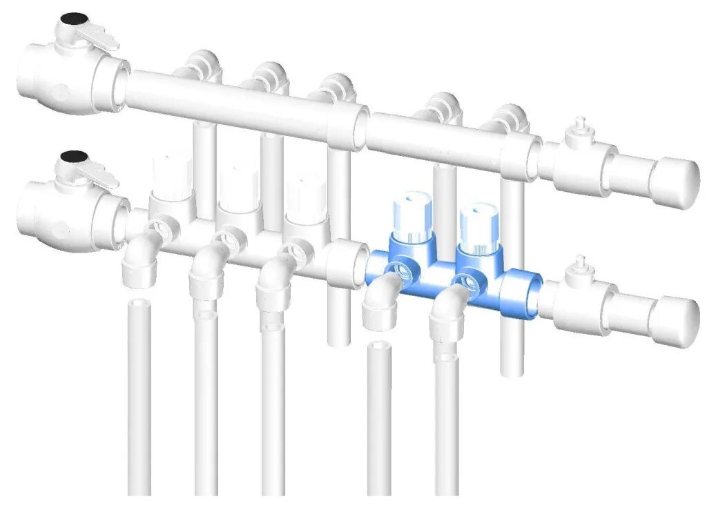 Самодельный коллектор. Гребенка распределитель ПНД труб. Распределительный коллектор из полипропилена 63мм. Коллектор отопления распределительный на 3 контура полипропилен. Коллектор полипропиленовый ф63.