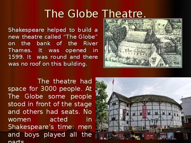 Театр Глобус Шекспира. Вильям Шекспир театр. Уильям Шекспир театр Глобус. Презентация про театр на английском.