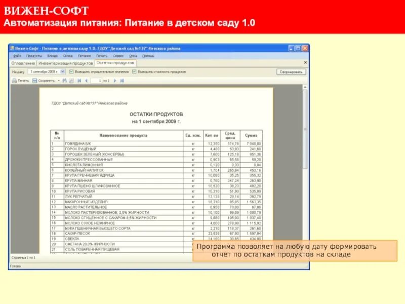 Учет организация питания. Программа Вижен софт питание в детском саду. Отчет по питанию в детском саду за месяц образцы. Журнал движения продуктов питания в детском саду. Программа питания в детском саду в программе 1 с.
