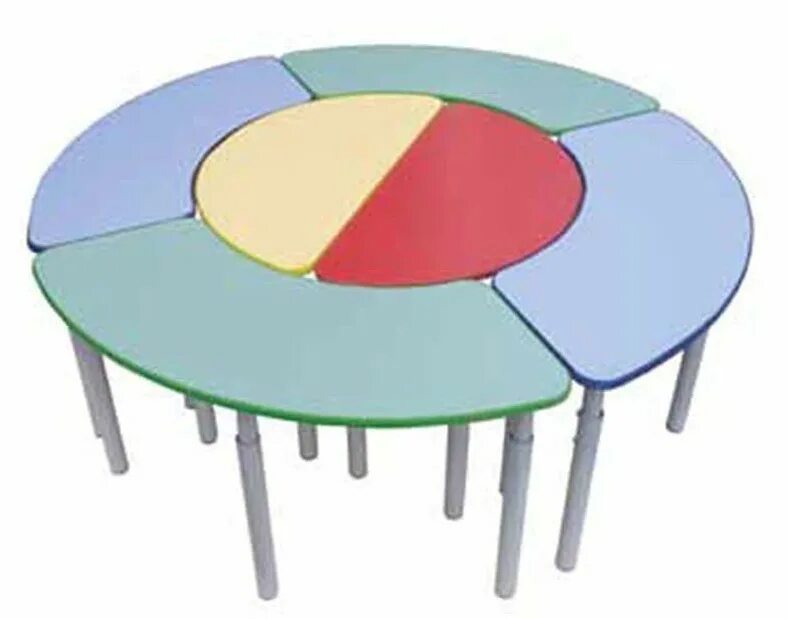Круглый стол для детского сада. Стол трансформер на регулируемых ножках м-270. Стол детский ЛДСП регулируемый 19 (диам.1400). Стол лепесток (6 частей) на регулируемых ножках=140х40-46-52-58. Стол круглый радиус 600 мм 4-секц. На рег. Ножках.