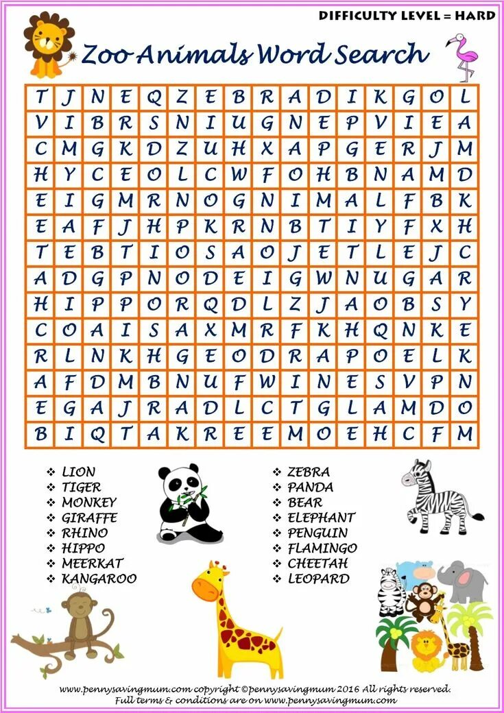 Animals wordsearch