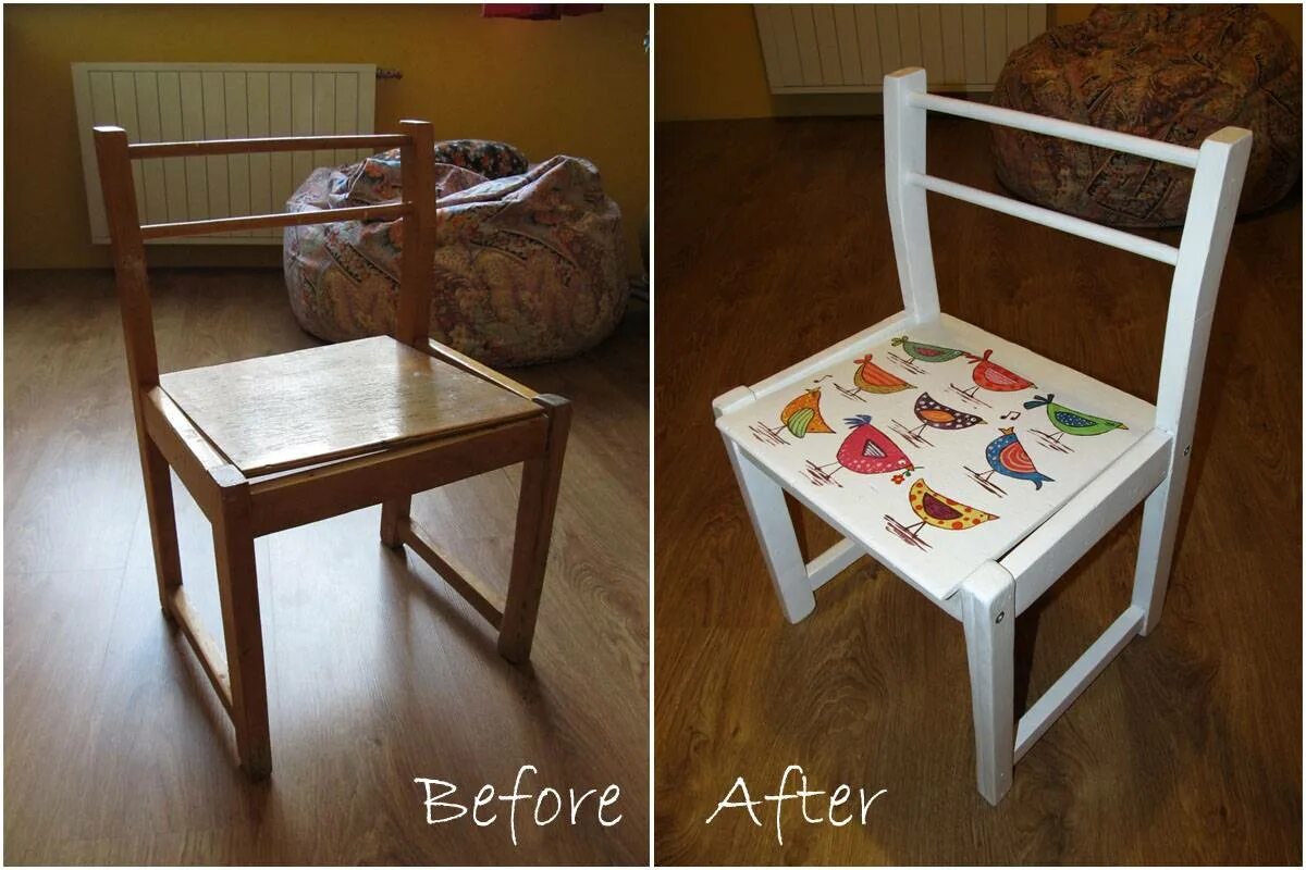 Обновляем старый стул своими руками. Преобразить старый стул. Декор старого стула со спинкой. Переделка старого стула. Переделать старый стул.