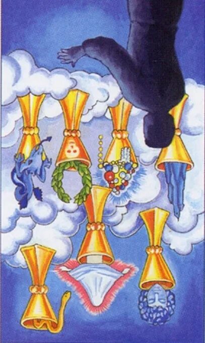Перевернутая карта кубков. 7 Кубков Райдер Уэйт. 7 Чаш Таро Уэйта. 7 Кубков Таро Уэйта. Семерка кубков Таро Райдера Уэйта