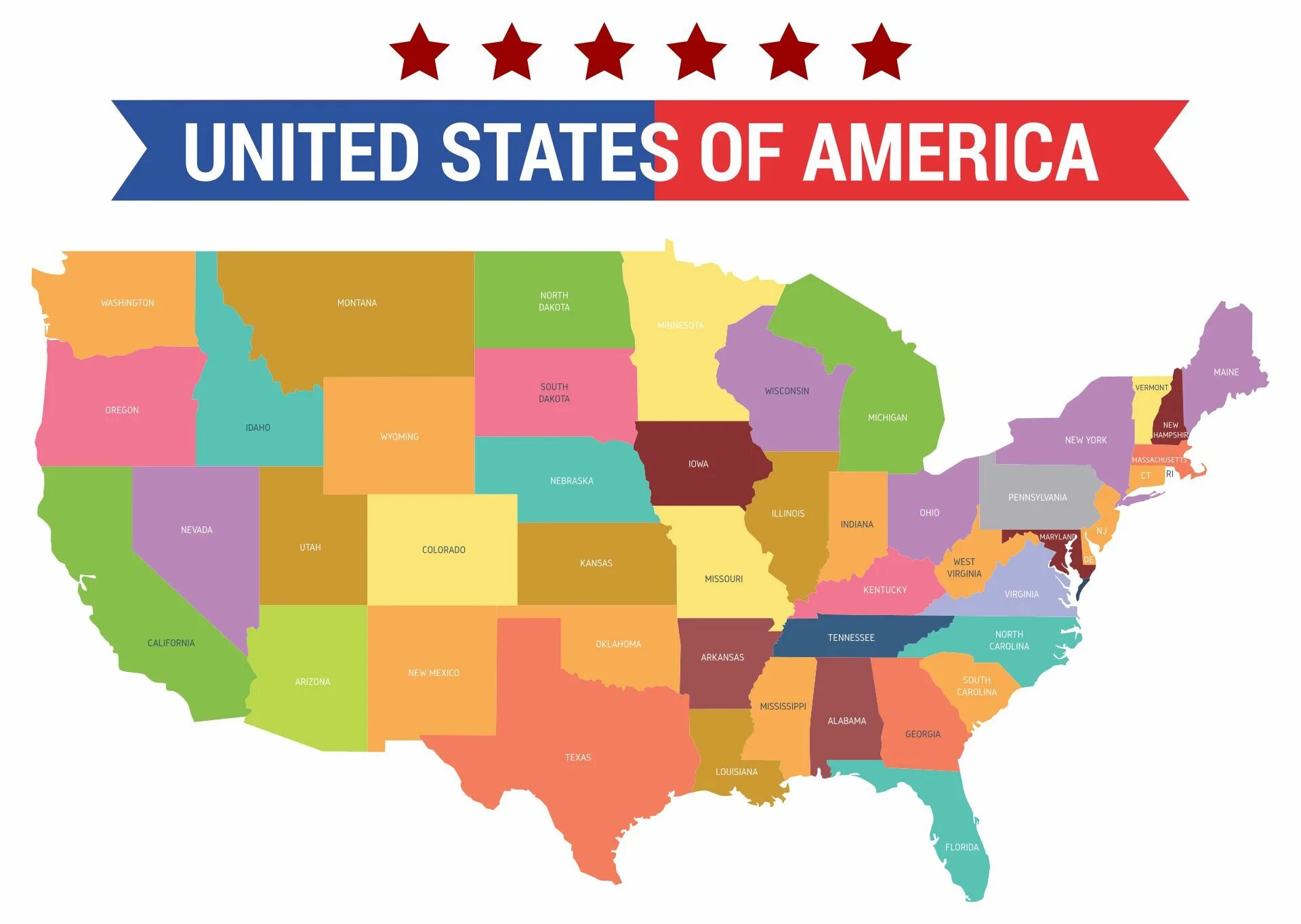 United States. USA States. Us States Map. USA Map way. State coloured