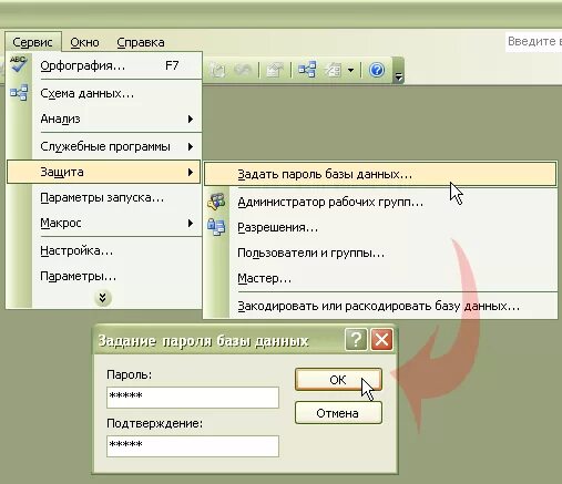 Пароль access. База данных паролей. Задание пароля базы данных. Пароль на базу данных access. Пароль защиты базы данных access.
