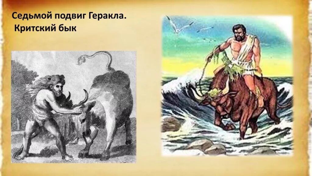 7 подвиг пересказ. Критский бык подвиг Геракла. 7 Подвиг Геракла. Подвиги Геракла седьмой подвиг. Миф 12 подвигов Геракла Критский бык.