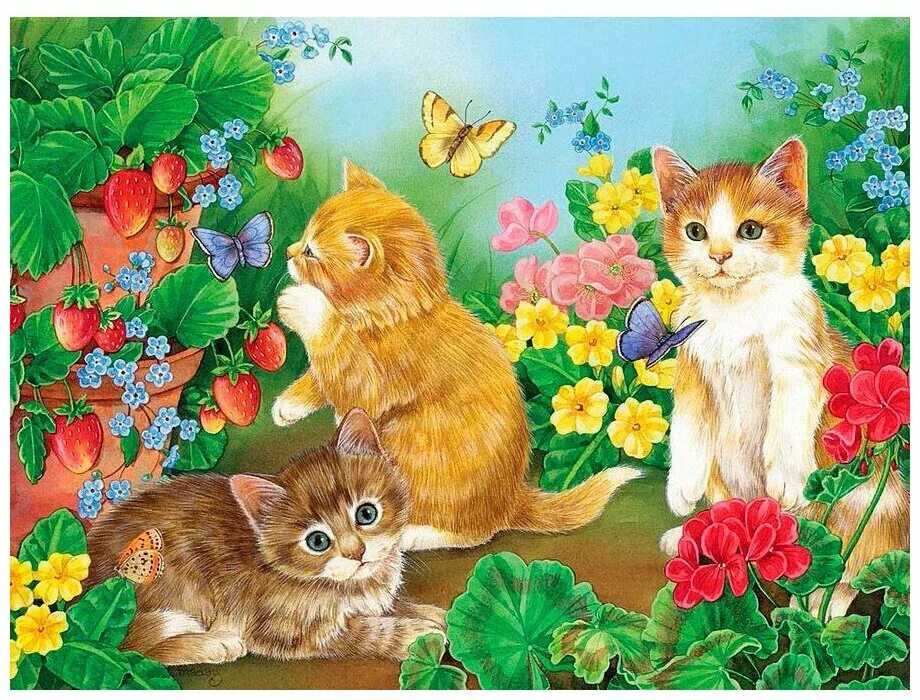 Кошка с котятами детский сад. Jane Maday картины. Котят Джейн Мэдей. Картины котята Jane Maday. Котенок в цветах.