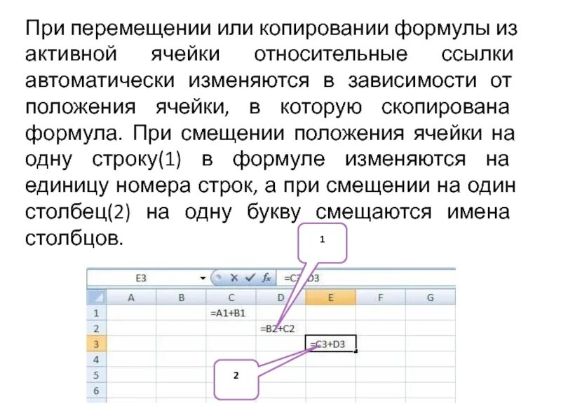 Ссылка на изменяющуюся ячейку. При копировании формулы. При перемещении или копировании формулы относительные ссылки…?. При копировании ячейки в электронной таблицы. Относительная ссылка при копировании.