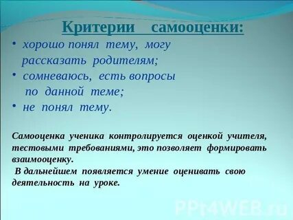 Роль самооценки и взаимооценки