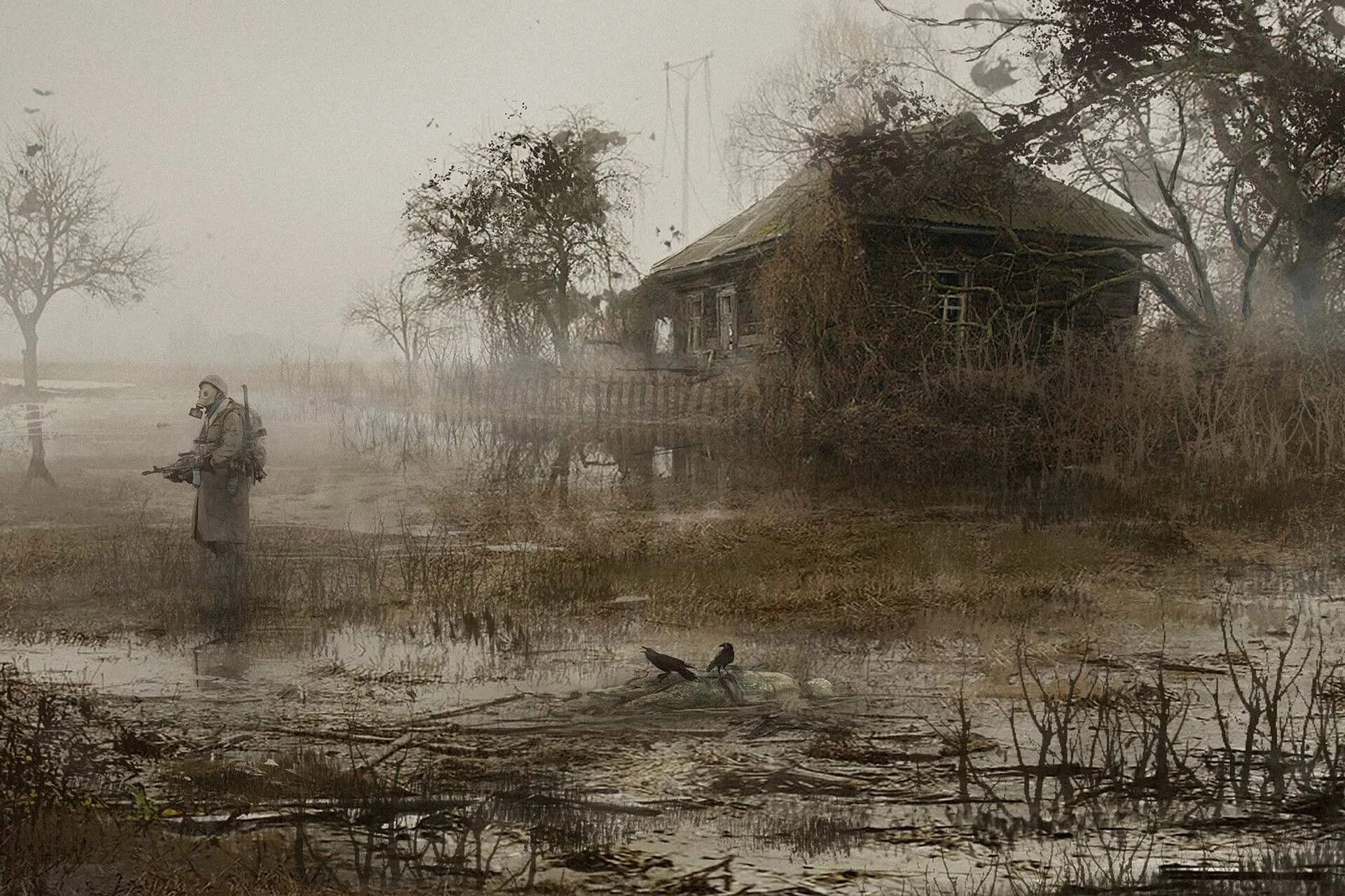 Дождь болотного. Сталкер дом на болоте. Заброшенная деревня сталкер арт. Сталкер болото арт. Сталкер дом на болоте арт.