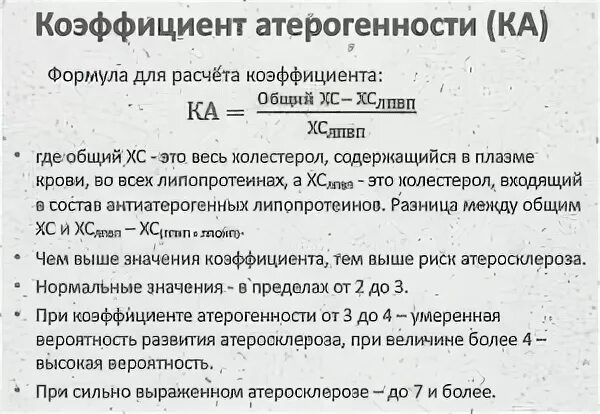 Индекс атерогенности повышен у мужчин в крови