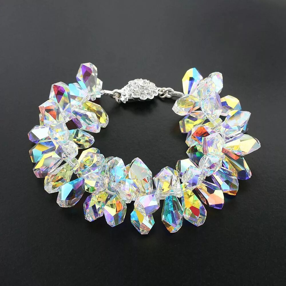 Crystal Aurora Borealis Swarovski. Тропикал колье Сваровски коллекция. Браслет Crystalline Jewellery.