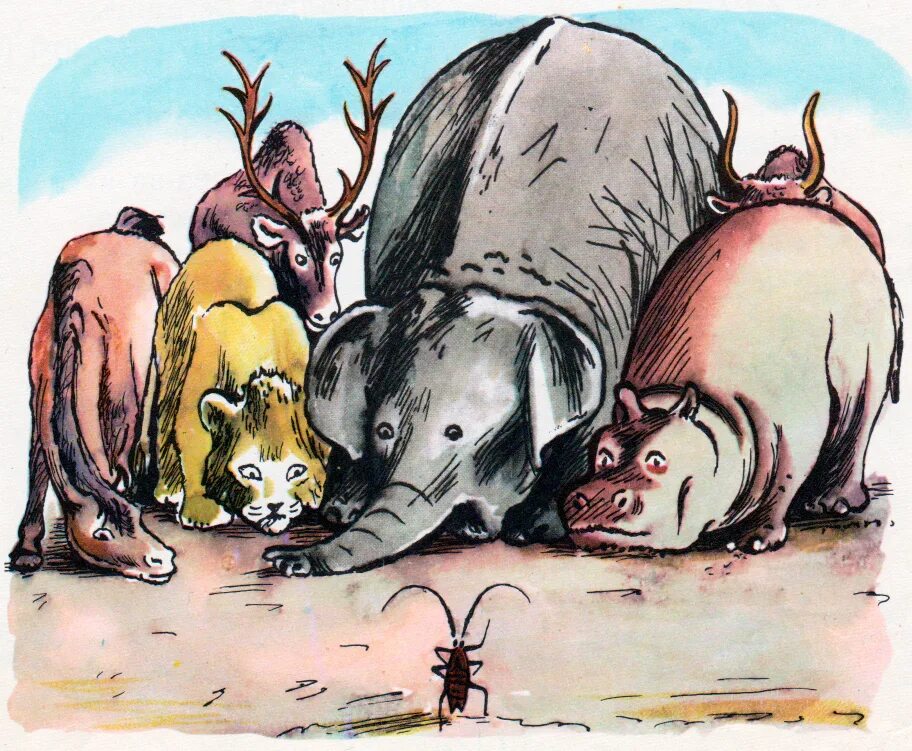 Кто спас зверей от страшного. Иллюстрации Корнея чуковскоготакраканище. Сказки Чуковского Тараканище.