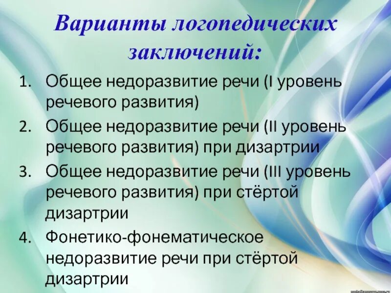 Уровень логопедического развития