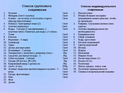 Список вещей в лес