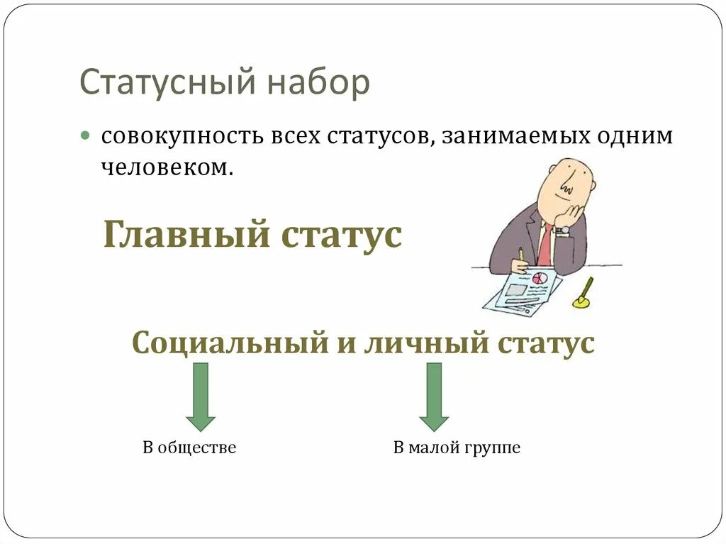 Три социальных статуса. Статусный набор. Социальный статус и статусный набор. Набор социальных статусов. Личный социальный статус.