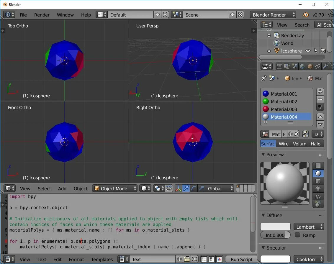 Blender python object. .mat to blender.