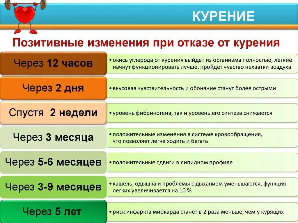 Что происходит после отказа от курения. Изменения при отказе от курения. позитивные изменения при отказе от курения. организм после отказа от курения по месяцам. изменения в организме после отказа от курения по часам.