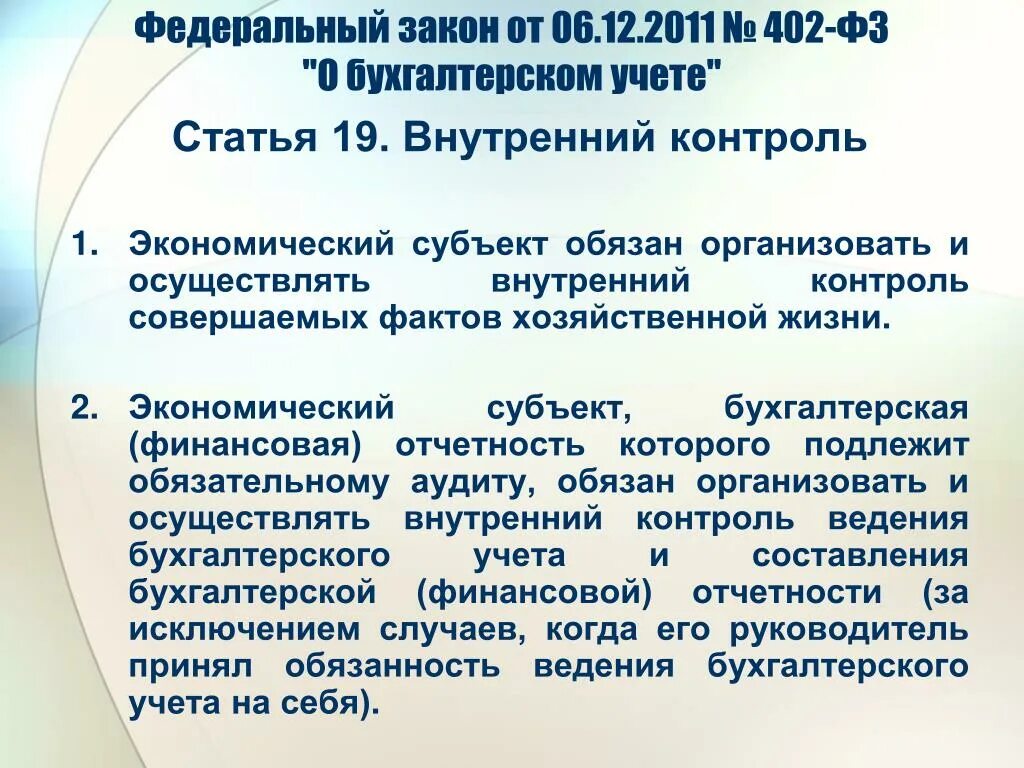 Организация бухгалтерского и внутреннего контроля