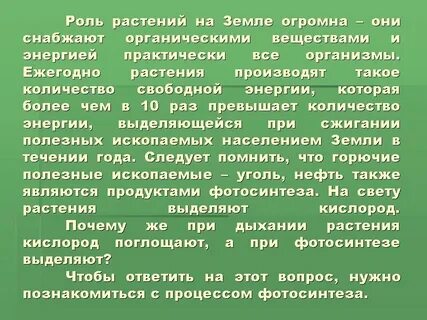 Роль зеленых растений в жизни