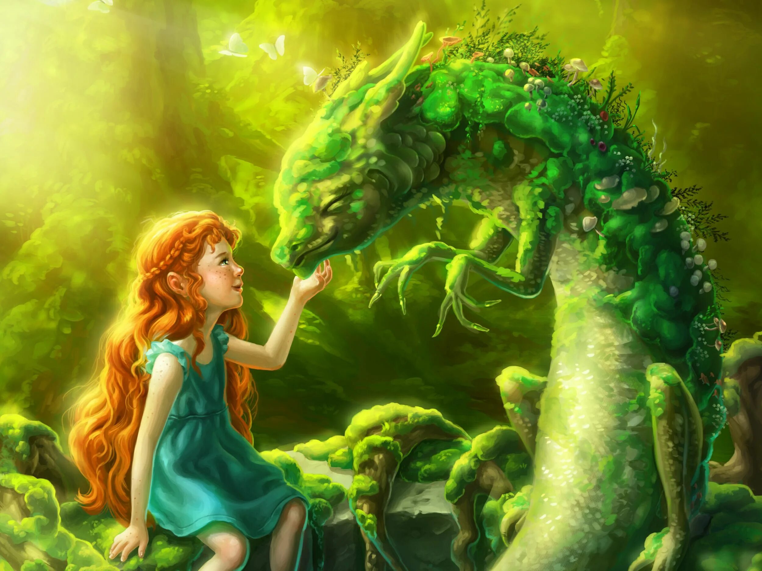 Девочка и дракон. Сказочные существа. Сказочные Лесные существа. Приключение детские фэнтези