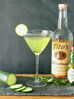 Tito's Cucumber Martini: vodka, lemon juice, simple syrup, cucumber, c...