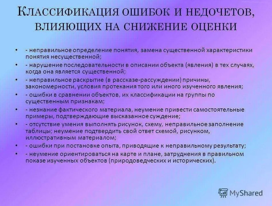 Классификация ошибок и недочетов, влияющих на снижение оценки.. Классификация ошибок по. Техническая ошибка. Ошибки при определении понятий.