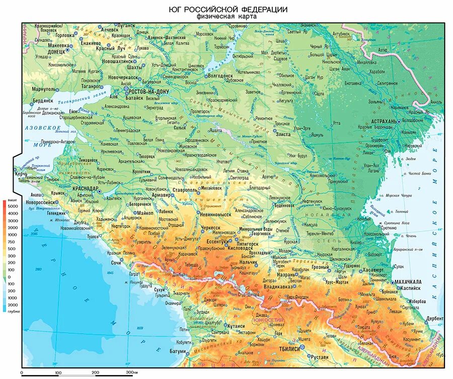 Южная россия воды. Физическая карта европейского Юга России. Физическая карта Юга России. Физическая карта Юг России Кавказ. Географическая карта Юга России с городами.