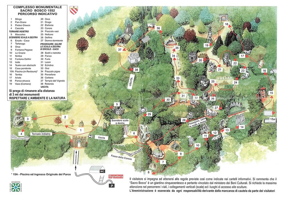 Карта боско. Парк Бомарцо Италия. Парк монстров в Бомарцо. Священный лес Италия план. Сад монстров в Бомарцо.