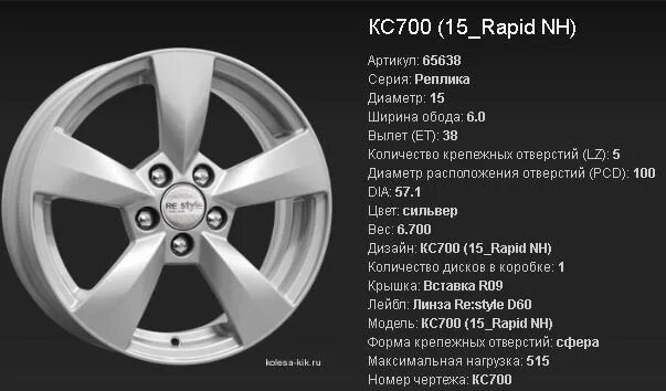 Центральное отверстие шкода. КИК кс700 (Rapid NH) Сильвер. Ширина обода диски Rapid r15. Диски Рапид r15 Размеры.