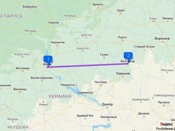 Сколько километров от белгорода до харькова