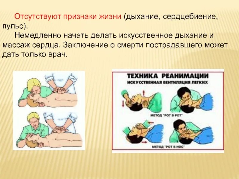 Признаки жизни дыхание. Схема искусственного дыхания. массаж сердца и искусственное дыхание. искусственное дыхание и непрямой массаж сердца.