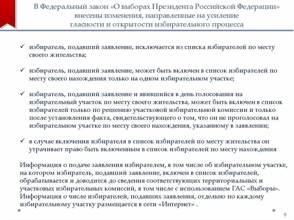 Включен в список избирателей на избирательном участке. Внесение изменений в список избирателей. Гласность и открытость избирательного процесса. Решение о включении в список избирателей. В каком случае избиратель исключается из списка избирателей.