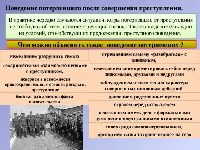 Противоправное поведение потерпевшего. Условия способствующие совершению преступлений.