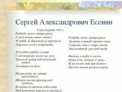 Стихотворение есенин разбуди меня завтра