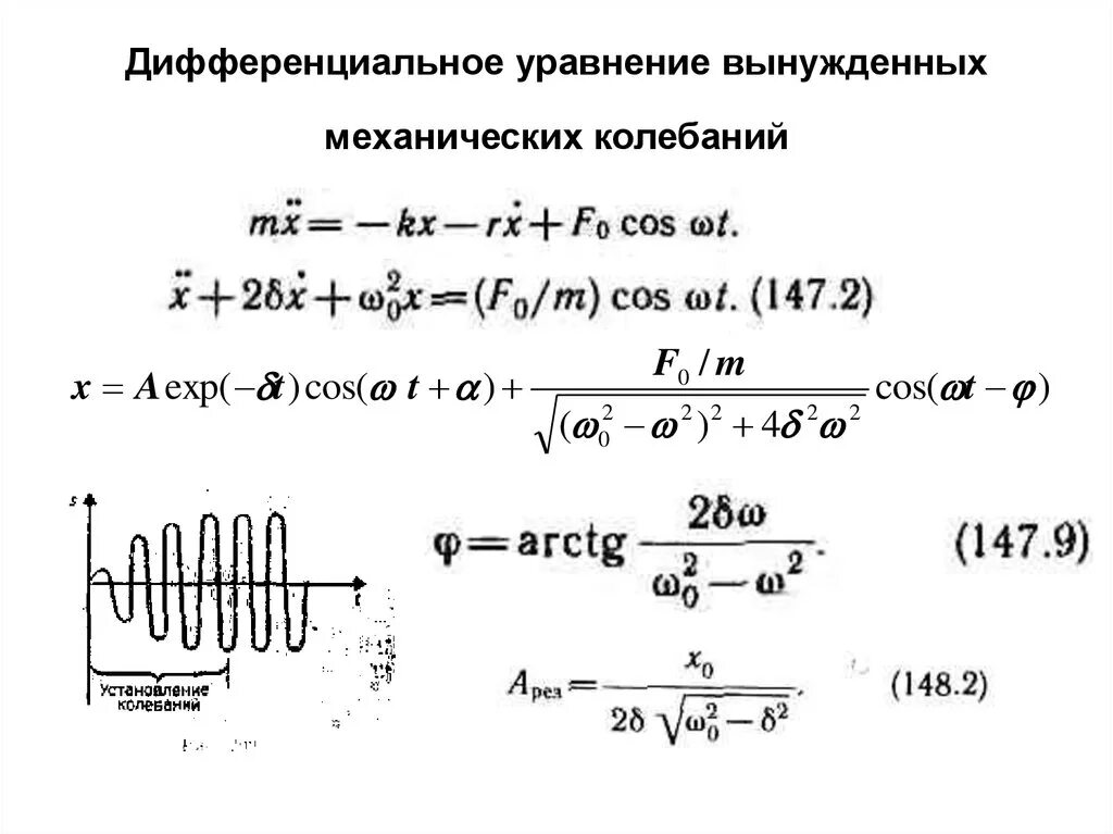 Уравнение колебаний х 0 0. Дифференциальное уравнение механических колебаний. Уравнение вынужденных механических колебаний формула и решение. Дифференциальное уравнение вынужденных колебаний. Решение уравнения вынужденных механических колебаний.