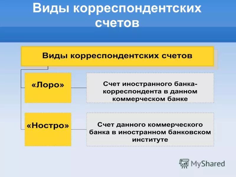 Счета в уполномоченных банках. Виды корреспондентских счетов. Корреспондентский счет виды. Типы банковских корреспондентских счетов. Виды корреспондентских счетов схема.