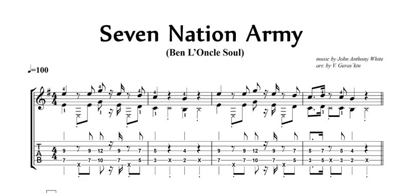 Seven Nation Army табы для гитары. 7 Nation Army табы гитара. Seven Nation Army табулатура для гитары. Seven Nation Army Ноты для гитары табы. Гитара 7 ноты