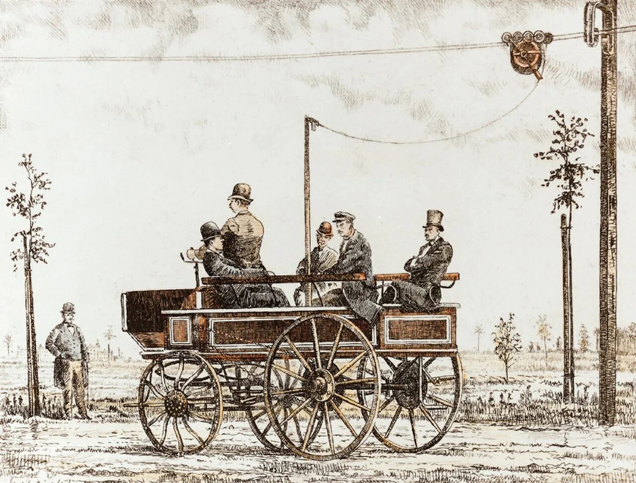 В 1882 был создан. Первый троллейбус сименса 1882 г. трамвай 1882 вернер фон сименс. «electromote» сименса — первый в мире троллейбус. 1882 год.. electromote» сименса, 1882 год.