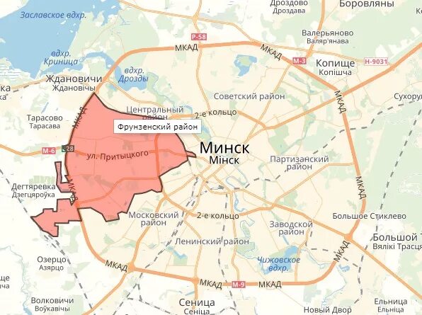 Где в минске ул. Районы Минска на карте. Минск Фрунзенский район на карте. Карта Фрунзенского района города Минска. Районы Минска на карте города.