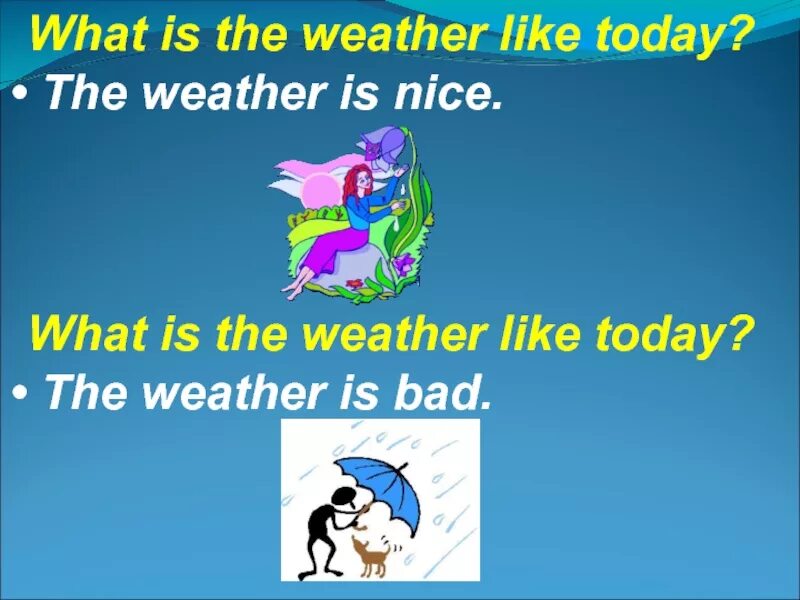 What is the weather like today. The weather is nice today. What погодите. The weather is very nice today.